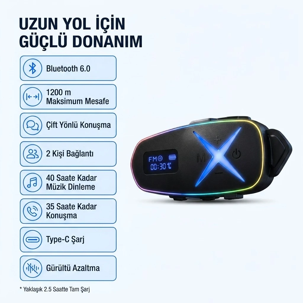 K16 2X Bluetooth Motosiklet Kask Interkomu Bluetooth 6.0 Çift Yönlü Konuşma Müzik Dinleme Telefon