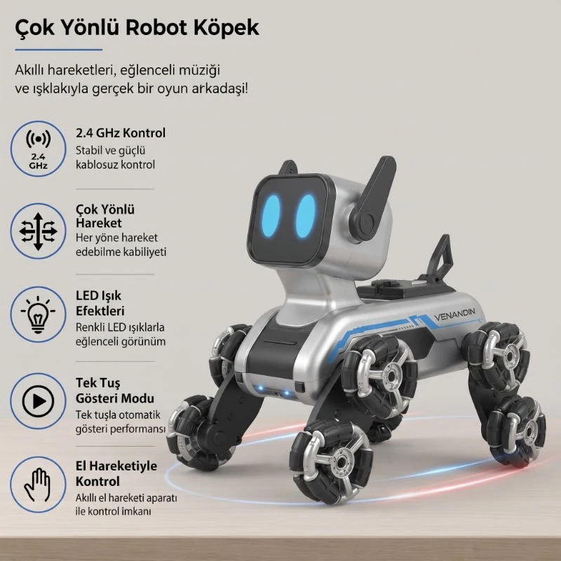 Akıllı Robot Köpek Oyuncak - Çok Yönlü Hareket Özelliği - Uzaktan Kumanda Kontrolü - El Hareketi Kontrolü