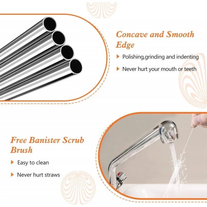 Ekstra Uzun Paslanmaz Çelik Pipet Seti – 3 Parça (Eğri + Düz + Fırça)