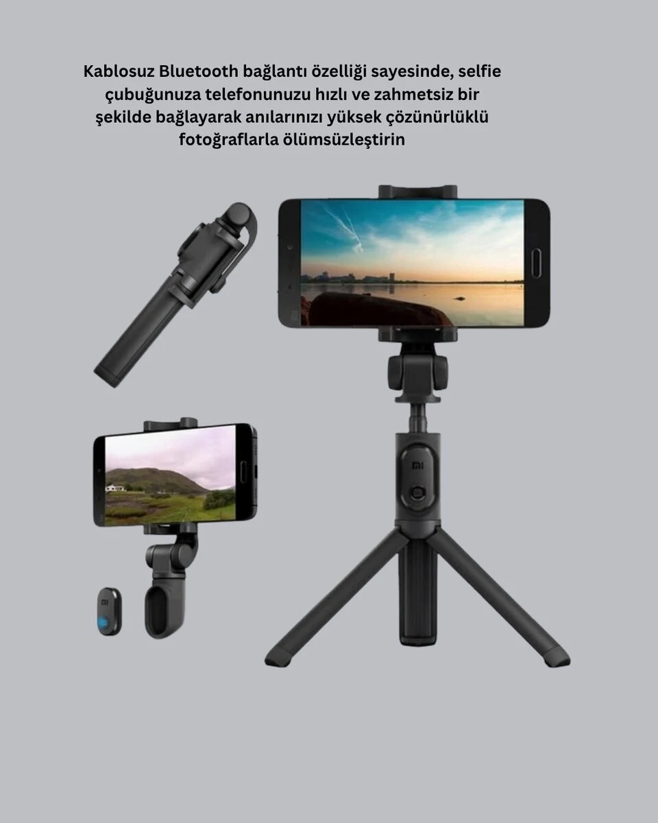 Bluetooth Selfie Çubuğu – 360° Dönebilen Başlık Kablosuz Bağlantı