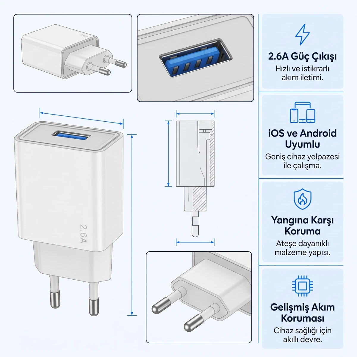 USB Sarj Adaptoru 2.6A – EU Standart