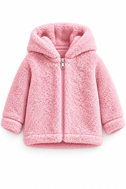 Bubito Bebek Çocuk Fermuarlı Kapüşonlu Peluş Welsoft Kışlık Hırka - Beyaz