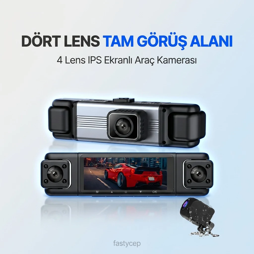 4 Lensli Full Hd 1080P 3.18" Ekran Araç İçi Kamera 4 Kamera Ayarlanabilir Açı Hareket Algılama