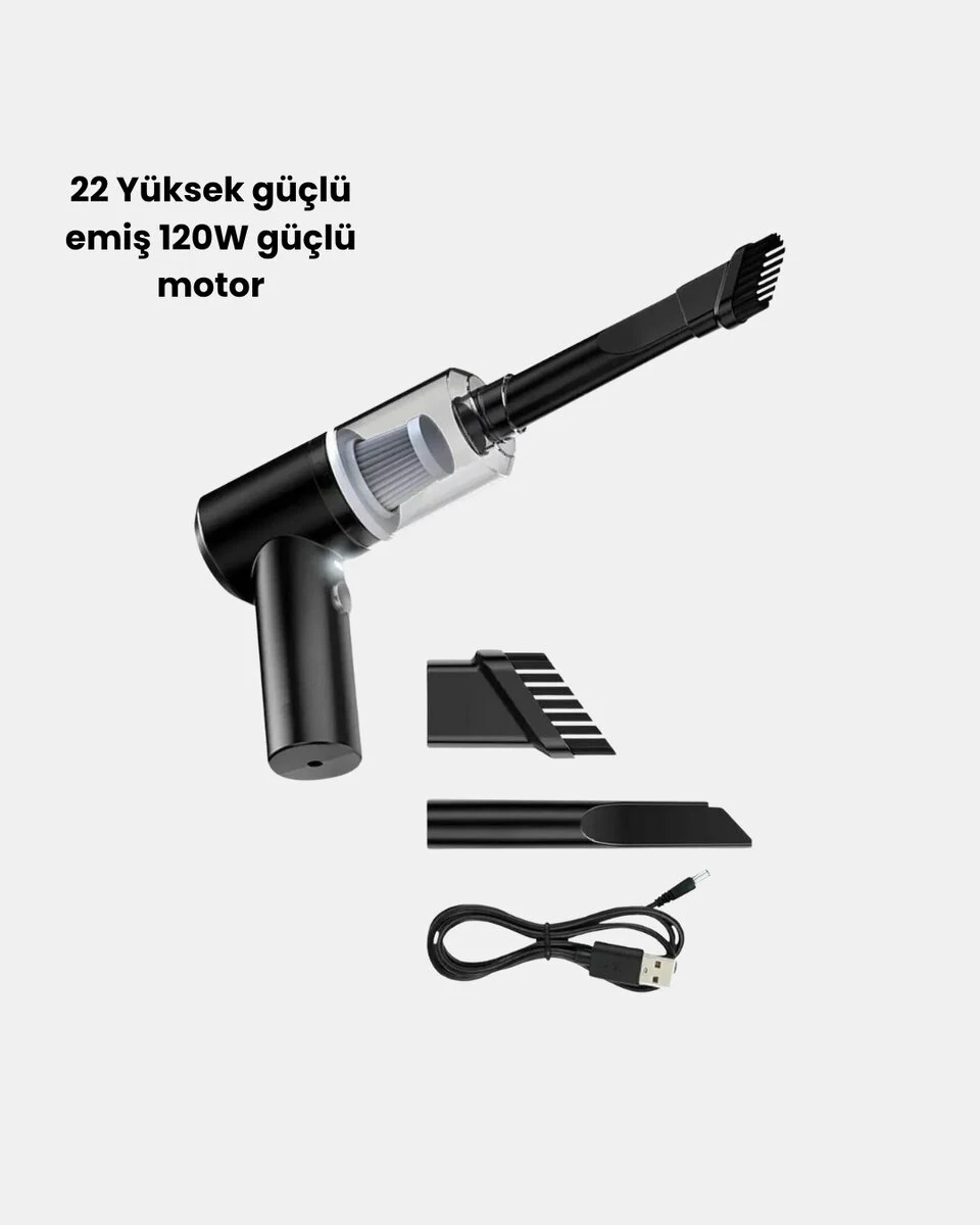 Mini Şarjlı Araç Süpürgesi – 120W Güçlü Motor 5500PA Vakum Emiş Yıkanabilir Filtre