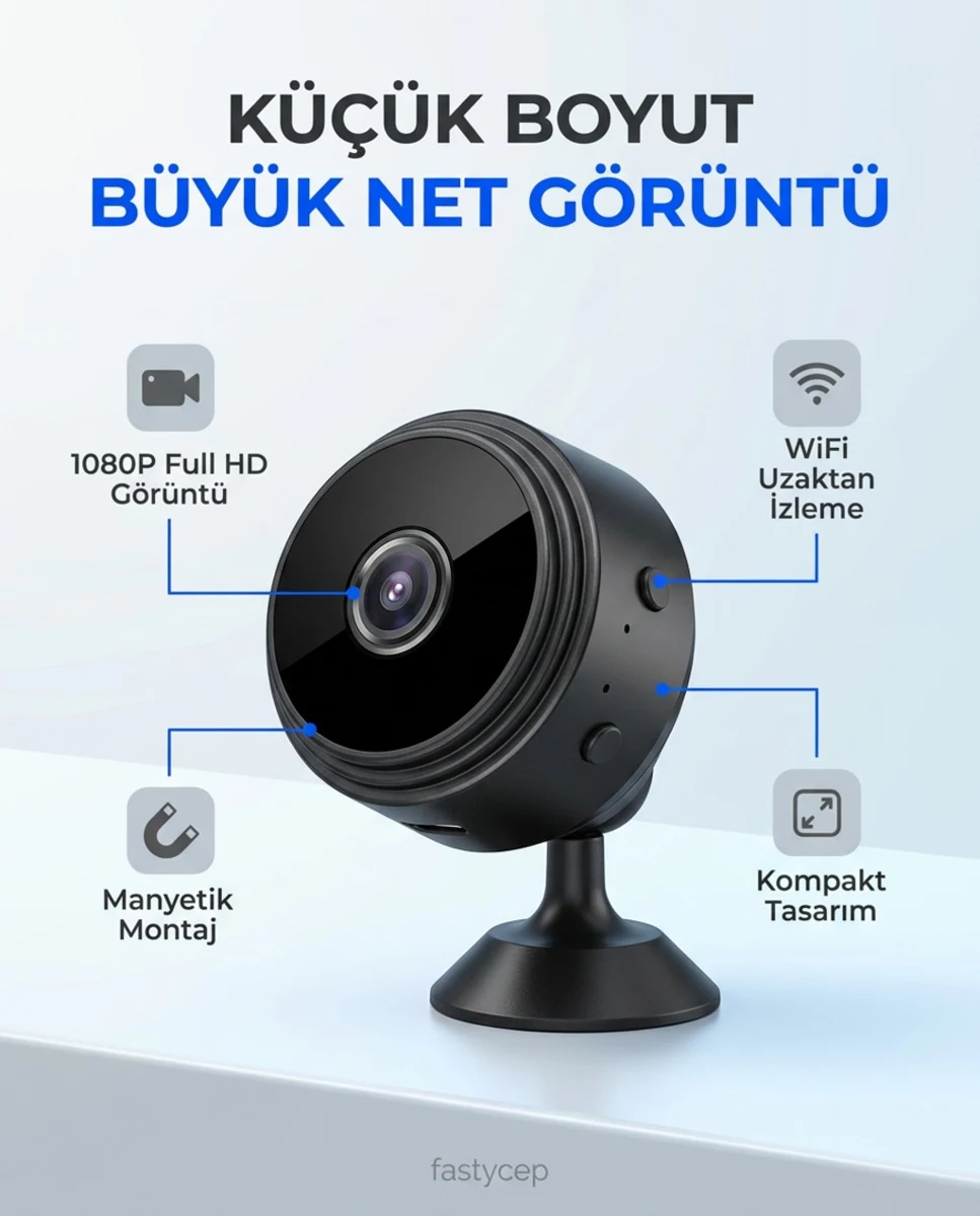 Blue Inter Mini Kamera 1080P HD WiFi (Gizli, Miknatisli)