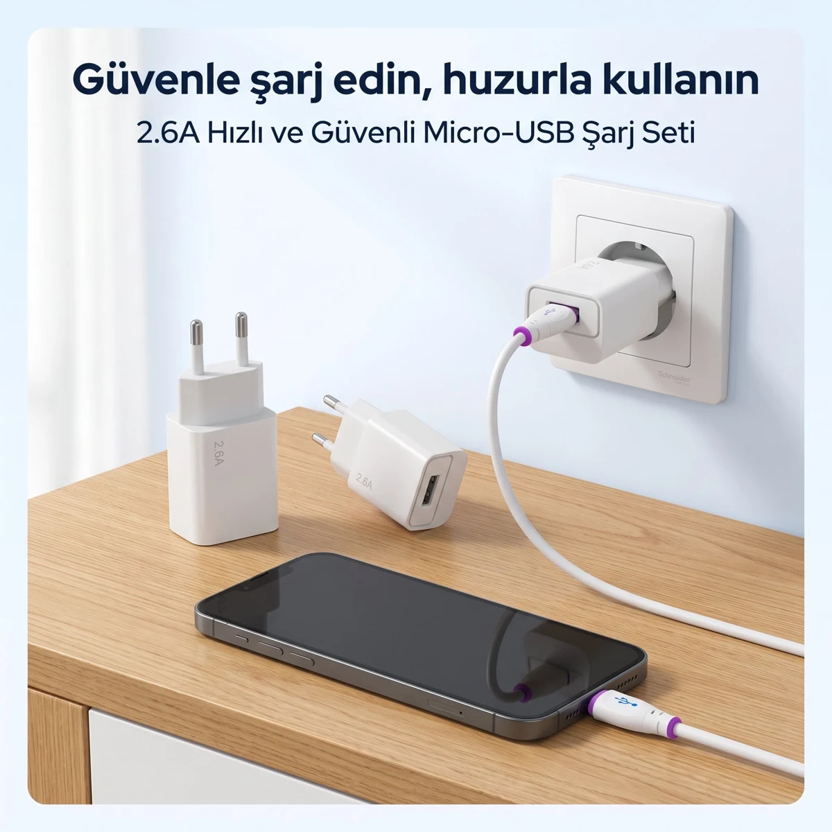 2.6A USB Sarj Adaptoru + Type-C Sarj Kablosu (EU)