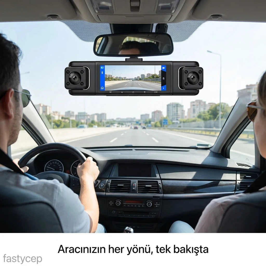 4 Lensli Full Hd 1080P 3.18" Ekran Araç İçi Kamera 4 Kamera Ayarlanabilir Açı Hareket Algılama