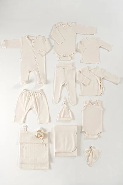 tinylamb Fluffy Bear Unisex 10 Parça %100 Pamuk Hastane Çıkışı Takımı Organik Pamuk Yenidoğan Set