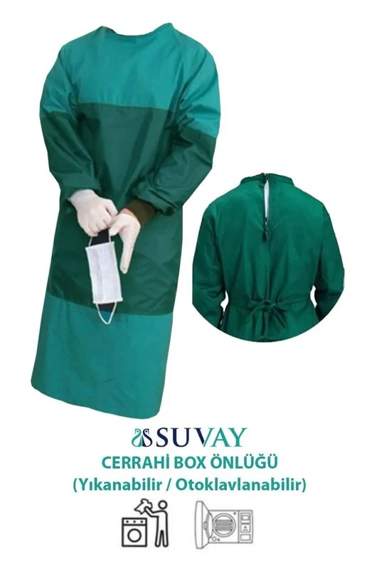 Yeşil Cerrahi Box Önlüğü - Yıkanabilir & Otoklavlanabilir Doktor Önlüğü
