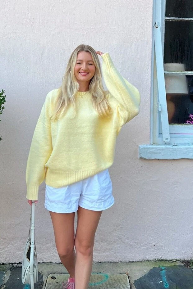 Gülce moda Kadın Bisiklet Yaka Yumuşak Dokulu Oversize Triko Kazak