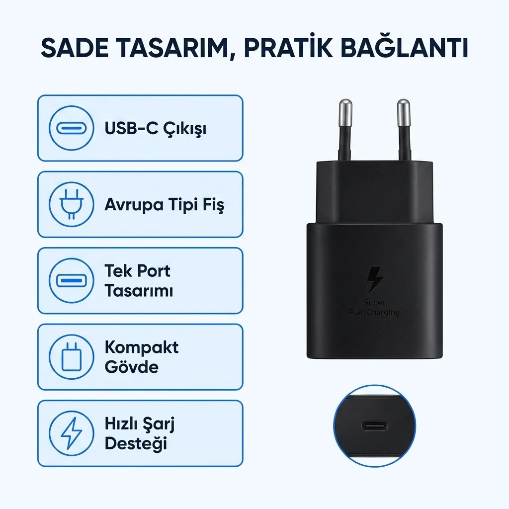 25w Type-c Girişli 3.0a Hızlı Şarj Adaptörü | Hızlı Şarj Destekli Usb C Duvar Priz Başlığı