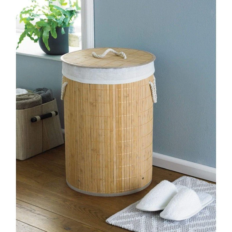 DecoHandy Yuvarlak Bambu Kirli Sepeti