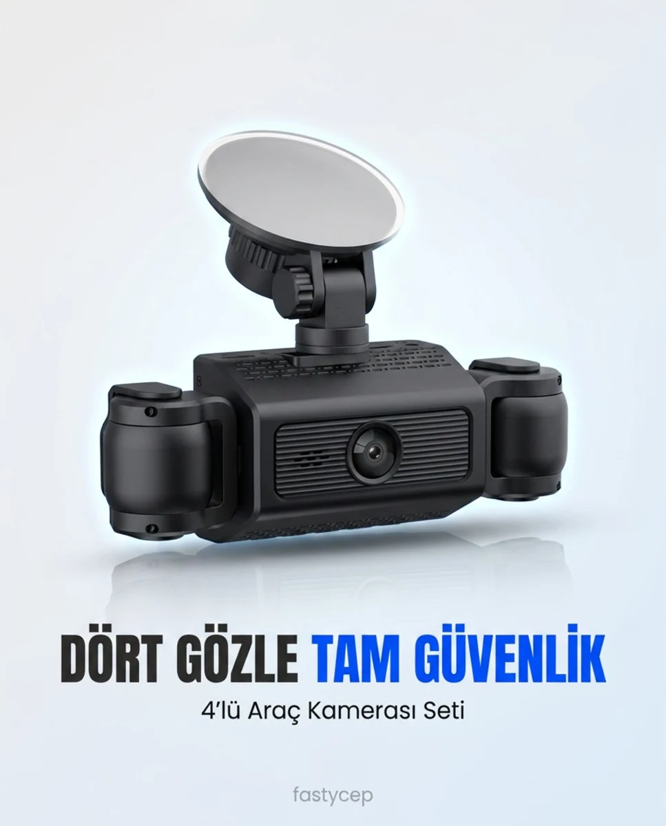 4’lü Araç Kamerası Seti – Ekranlı, HD Kayıt, 64GB Destekli, Gece Görüşlü