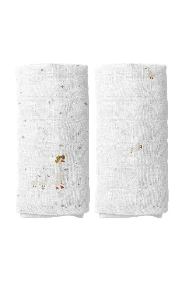 Casadora Baby Feather Nakışlı %100 Organik Pamuk Müslin 2'li Örtü Seti 90 x 90 cm