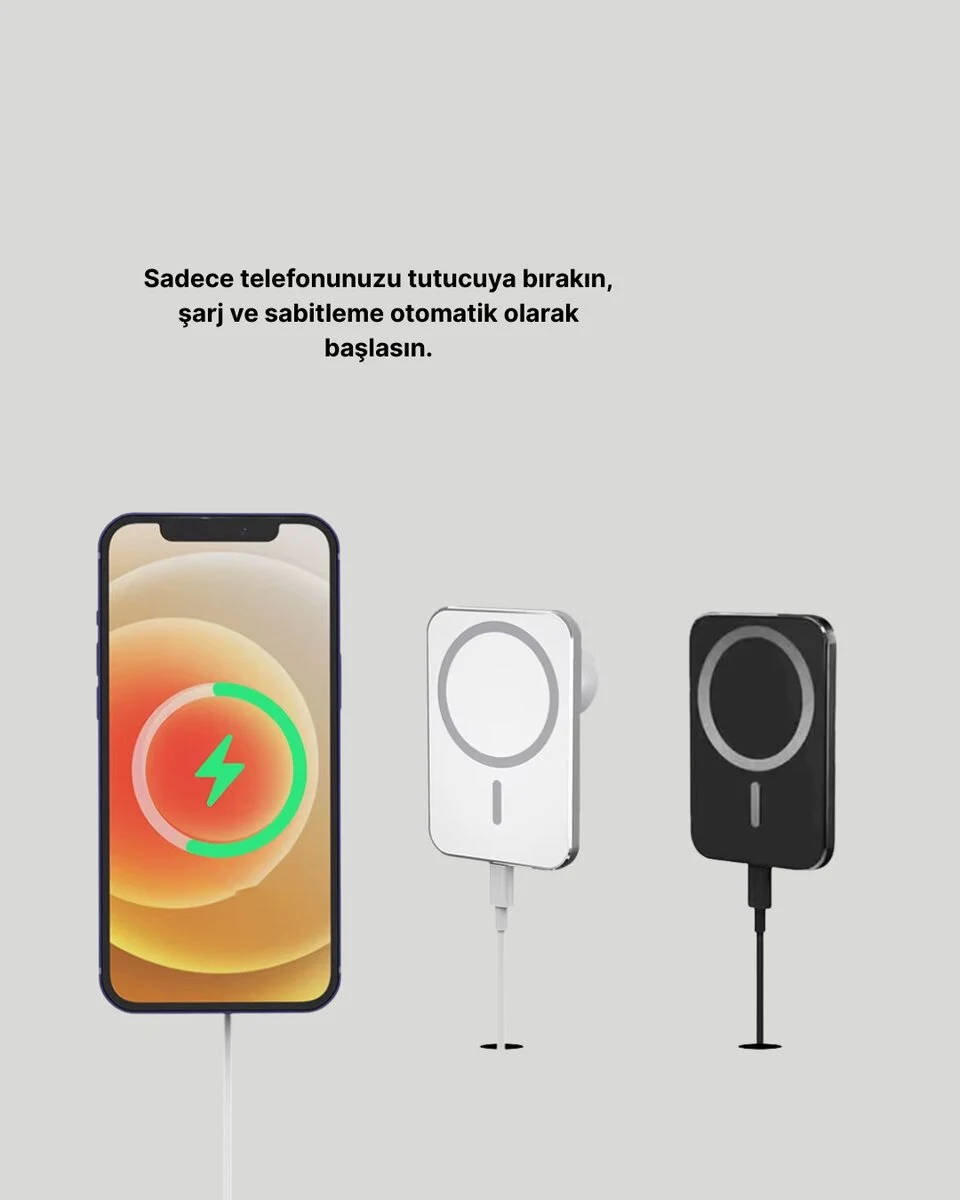 360° Döner Başlıklı MagSafe Araç Telefon Tutucu 15W Güvenli Kablosuz Şarj