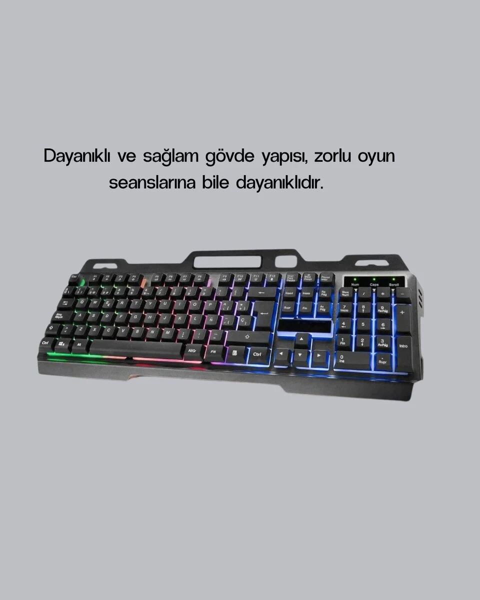 RGB Işıklı Oyuncu Klavye Mouse Seti – Türkçe Q Ayarlanabilir DPI Ergonomik ve Dayanıklı Tasarım