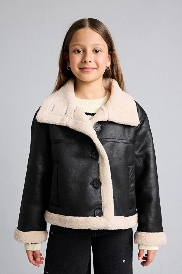 Defacto Su Geçirmez Büyük Yaka Pelüş Astar Mont Kız Çocuk C4979A826AU