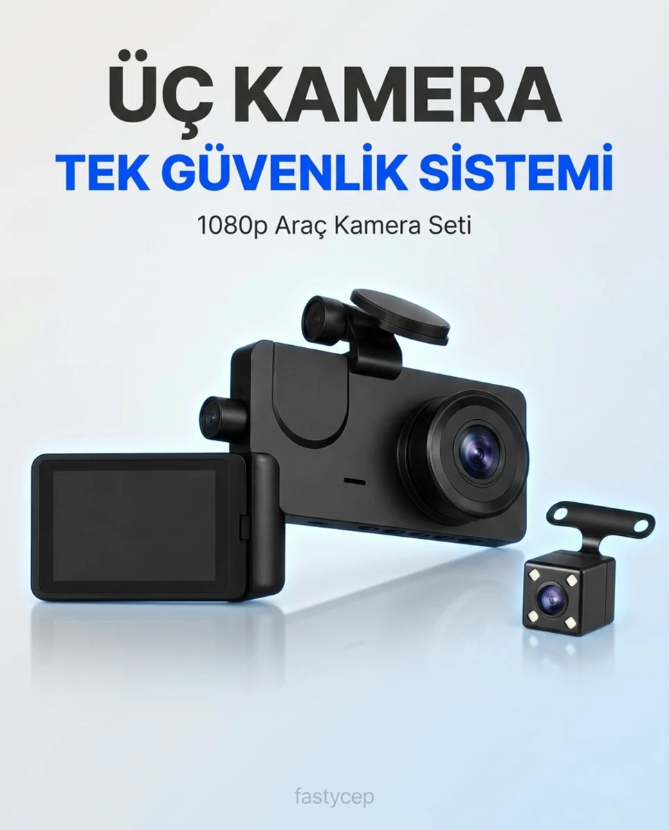 Üç Kameralı 1080 Full HD Araç İçi Kamera G-Sensor Özellikli Güvenlik Çözümü Geri Görüşlü