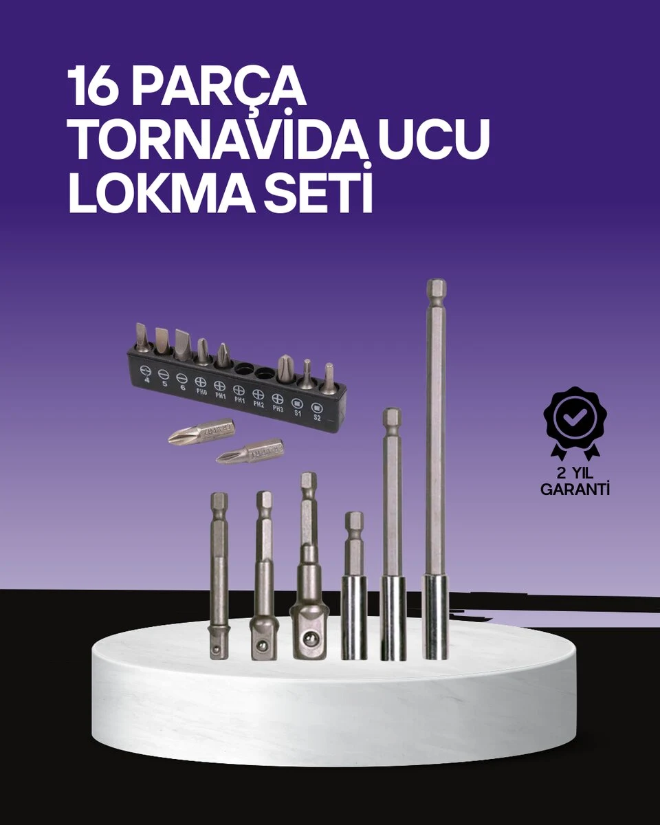 Çok Amaçlı 16lı Bits Uç Seti Dayanıklı Tornavida Adaptör