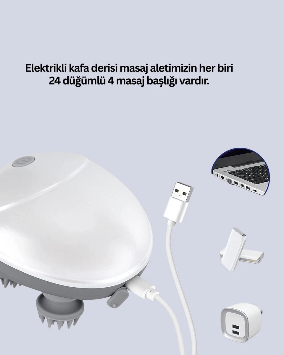Elektrikli Kafa Derisi Masaj Aleti Islak ve Kuru Kullanım