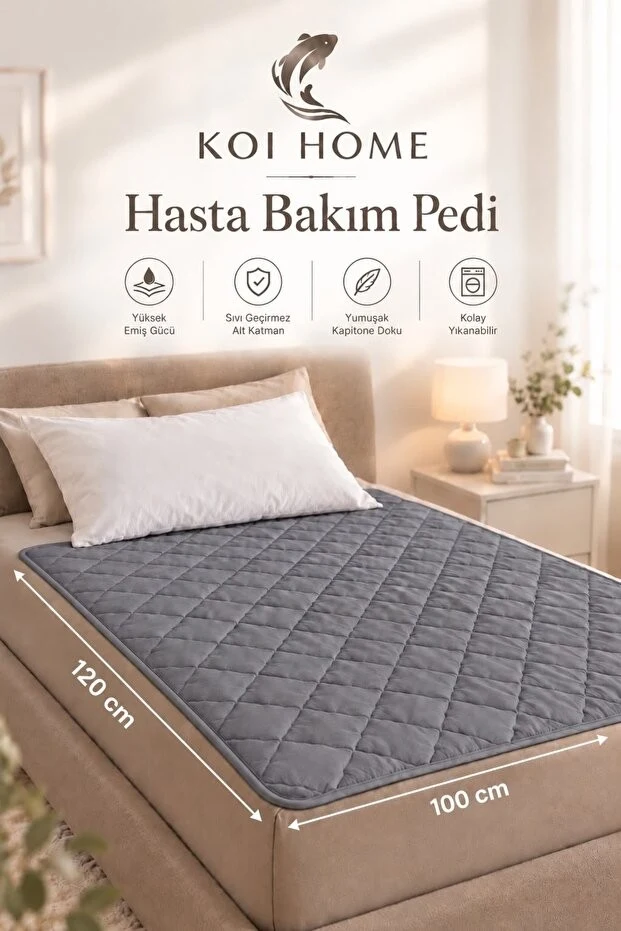 Koi Home Yıkanabilir 100x120 cm Antresit Hasta Bakım Altı Pedi | Sıvı Geçirmez, Yüksek Emicilik, Defalarca Tekrar Kullanılabilir