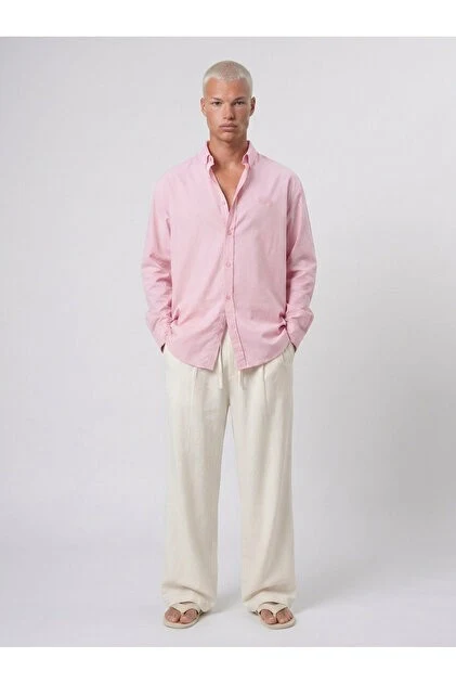 Respire Erkek Minimal Baskılı Oversize Dokulu Gömlek Pembe