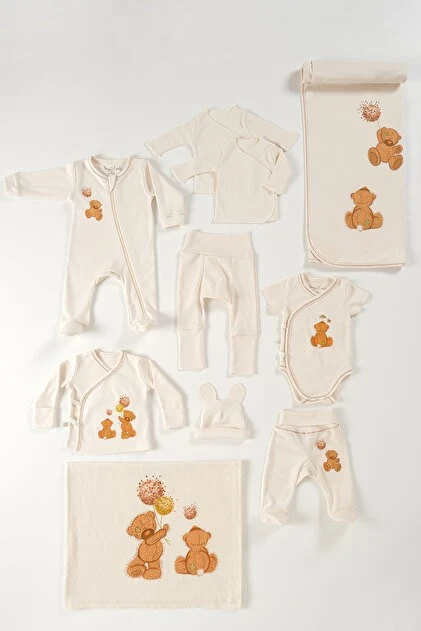 tinylamb Lamb Desenli Hastane Çıkışı Seti Organik Pamuk Unisex 11 Parça Yenidoğan Bebek Giyim Takımı