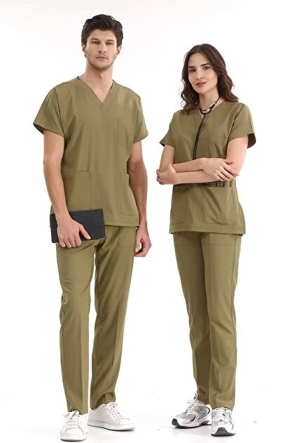 ÇİZGİ MEDİKAL Antep Fıstığı Lüks Likralı Greys Alt Üst Takım Doktor Hemşire Scrubs Üniforma