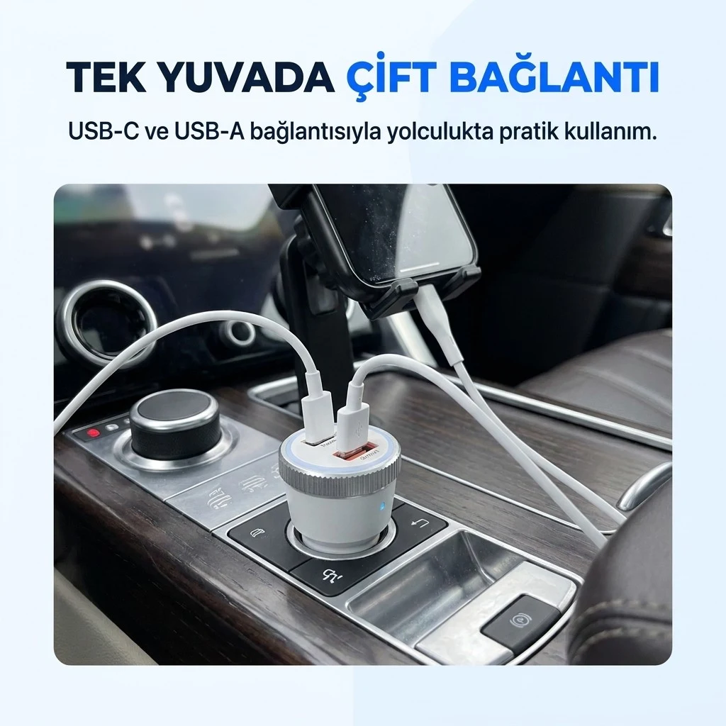 CC53 53W Hızlı Araç Şarj Cihazı Çift USB-C Çıkışlı Android ve ios tam uyumlu