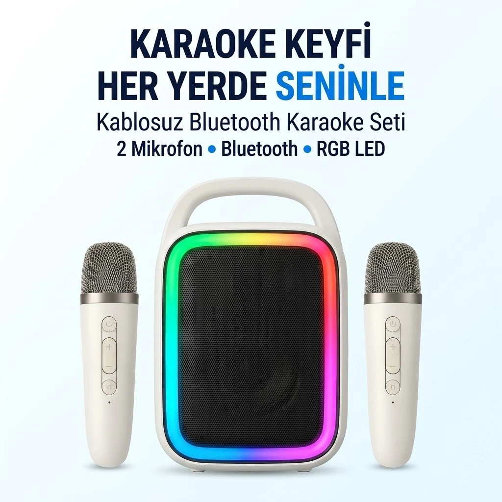 Mikrofonlu Karaoke Bluetooth Hoparlör Rgb Led Işıklı 5 Efektli Ses Bombası