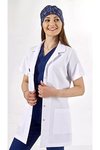Uçak Medikal Beyaz Tunik Boy, Kısa Kol, Hakim Yaka, Doktor Önlüğü