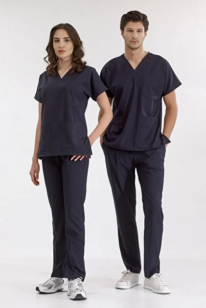 ÇİZGİ MEDİKAL Füme Lüks Likralı Greys Alt Üst Takım Doktor Hemşire Scrubs Üniforma