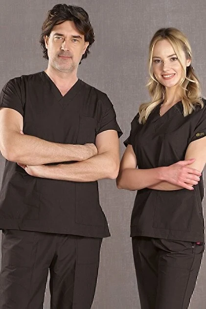 ÇİZGİ MEDİKAL Füme Dr. Greys Doktor Hemşire Medikal Scrubs Takım Terikoton Kumaş