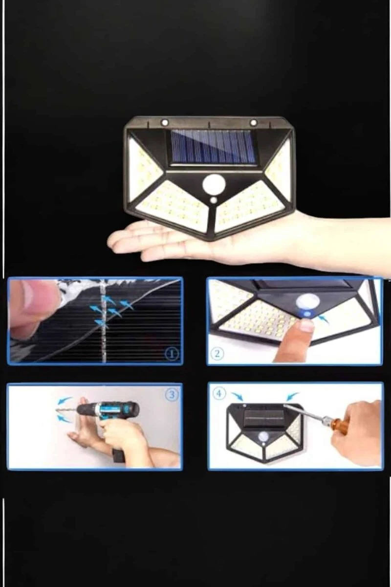 Güneş Enerjili Bahçe Aydınlatma Lambası Solar 100 Led Lamba