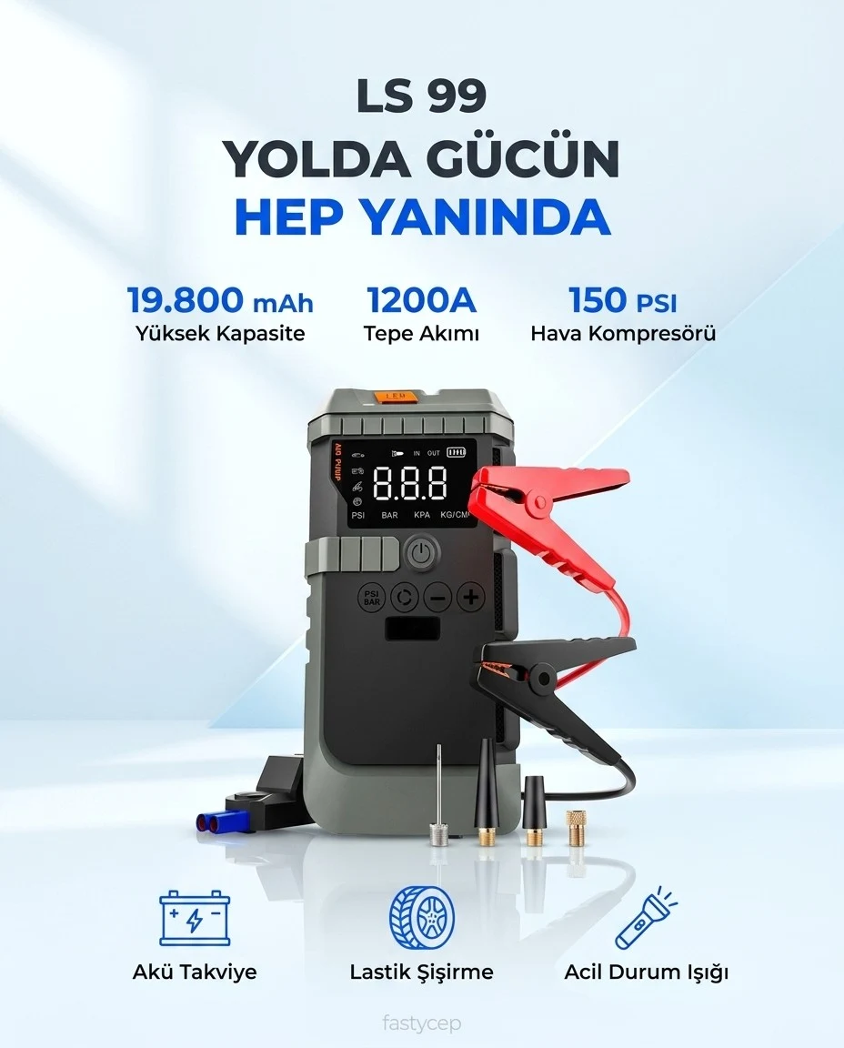 NSUN T-Life Jump Starter 19800 mAh Akü Takviyeli Hava Kompresörü LENSUN LS 99